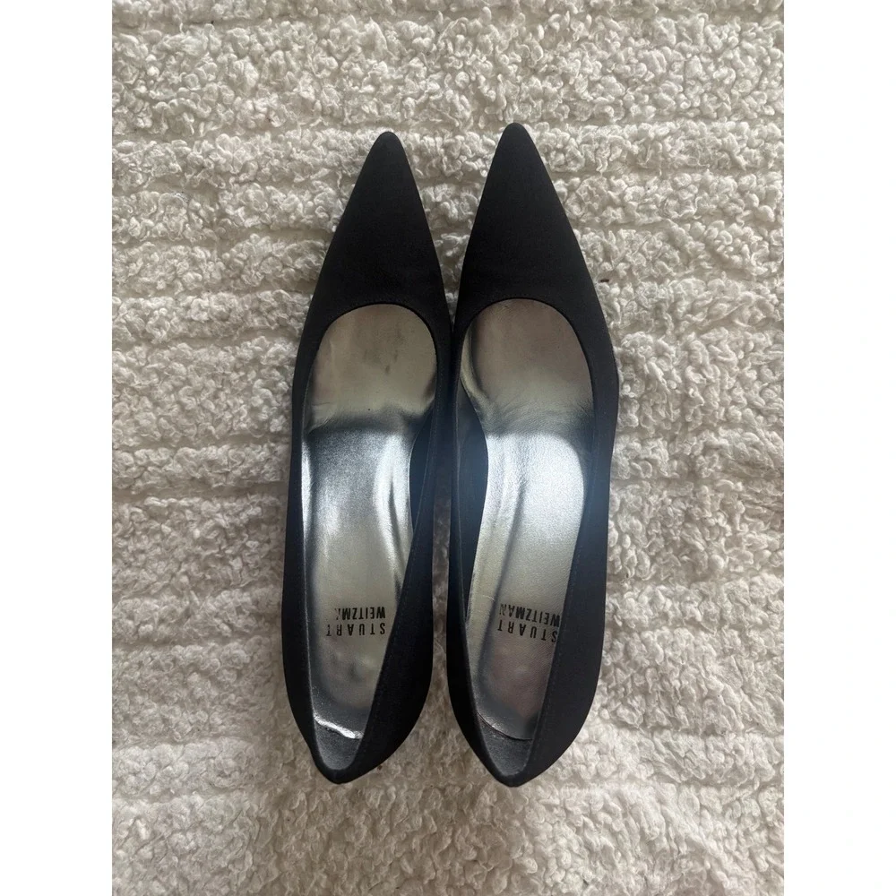 Stuart Weitzman Black Satin Lady Peau de Soie Pump Heels Stiletto Size 8.5M‎